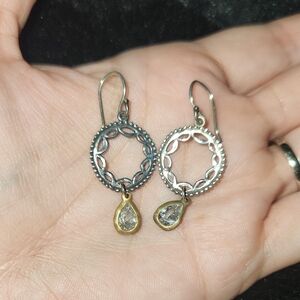 Silpada Silver and Gold Hoop Earrings with Teardrop Pendants